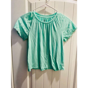 Crown & Ivy Girls Mint Green Eyelet Short Sleeve Cute Shirt Size S